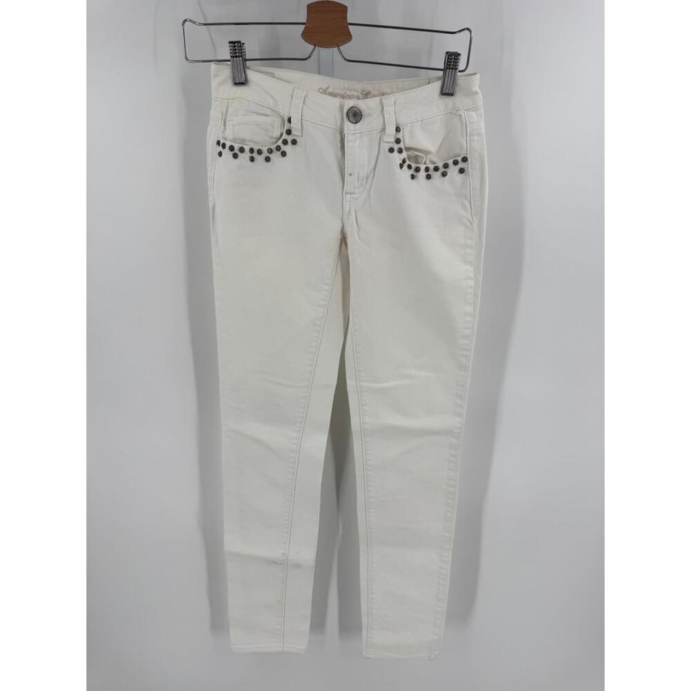 American Eagle Outfitters White Studded Five-Pocket Jeans‎ Regular SZ 0